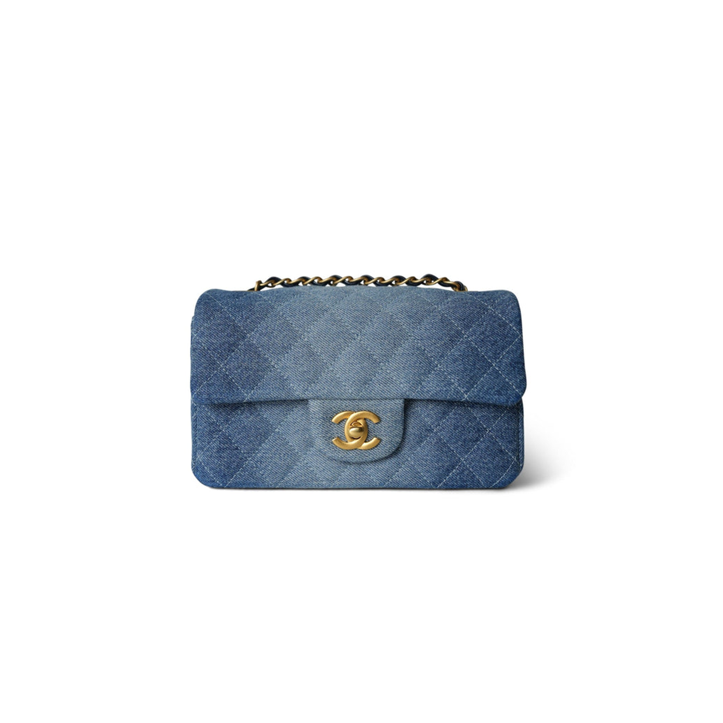 ch*el 24s blue De*1m quilted mini rectangular flap aged as6990 (20*12*7cm)